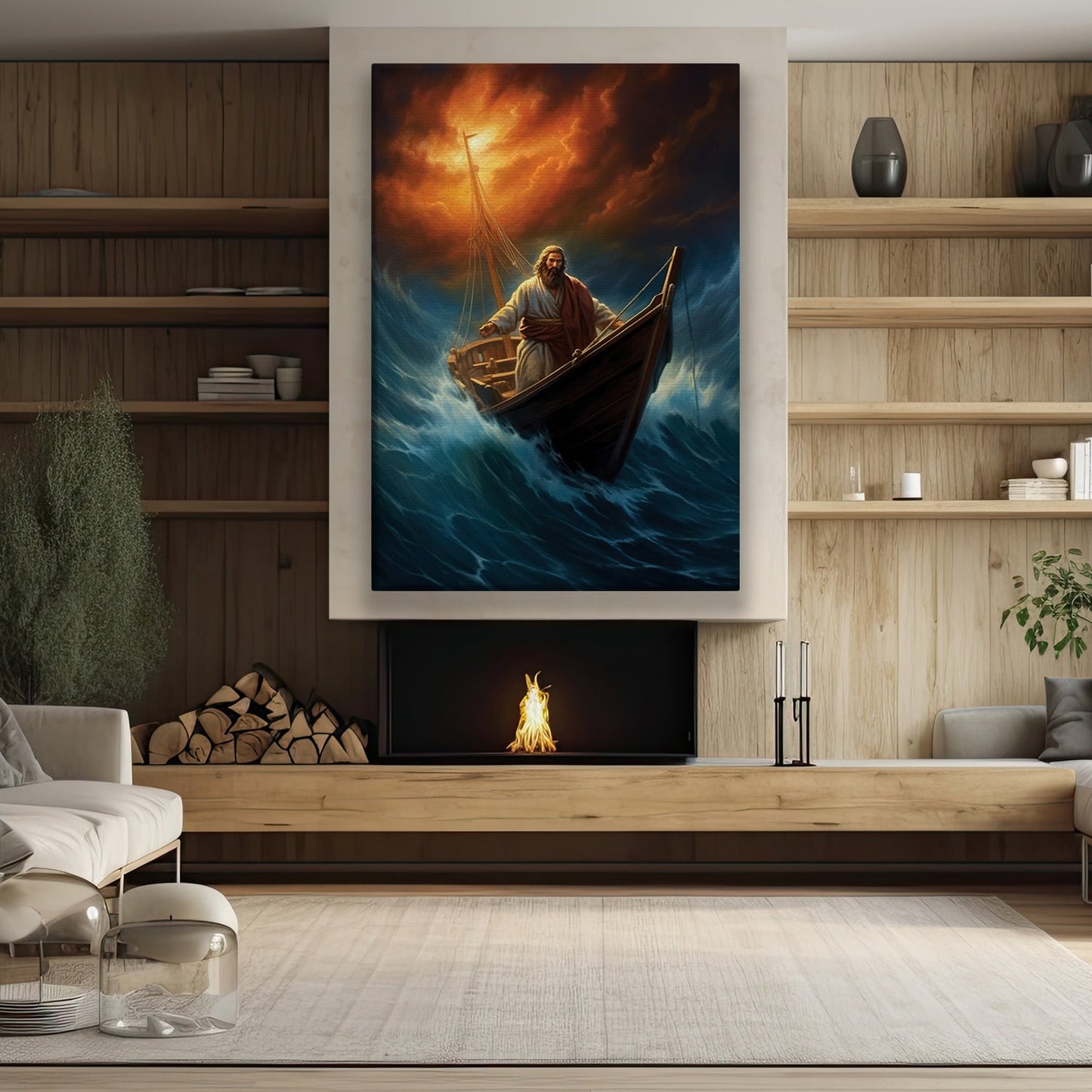 Sailing Through the Tempest A Beacon of Hope, Christmas Canvas Painting, Xmas Wall Art Decor - Christmas Poster Gift