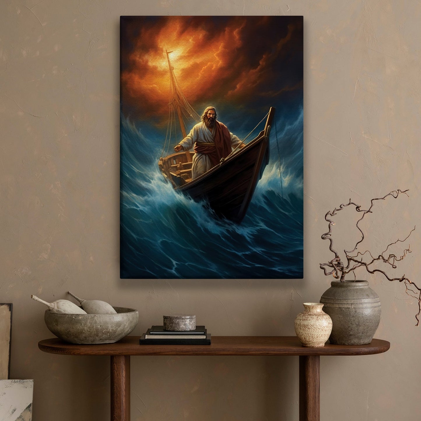 Sailing Through the Tempest A Beacon of Hope, Christmas Canvas Painting, Xmas Wall Art Decor - Christmas Poster Gift