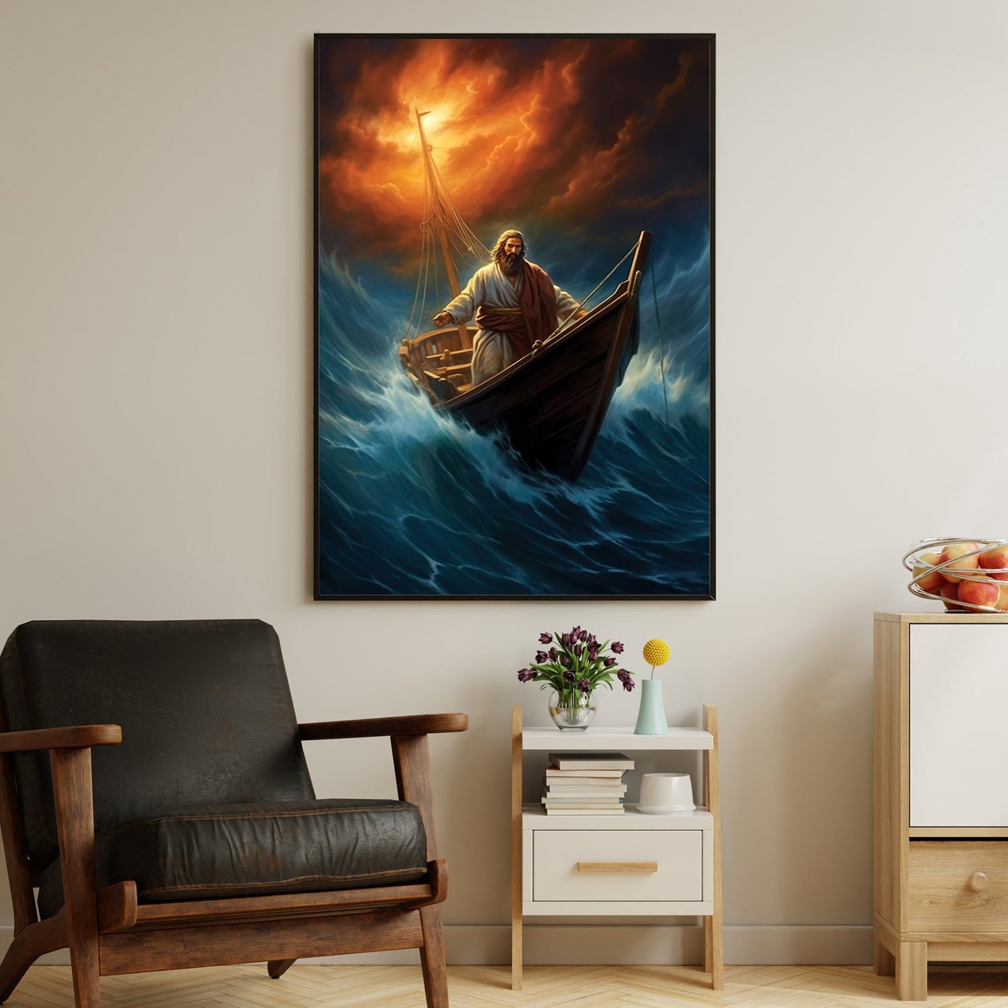 Sailing Through the Tempest A Beacon of Hope, Christmas Canvas Painting, Xmas Wall Art Decor - Christmas Poster Gift