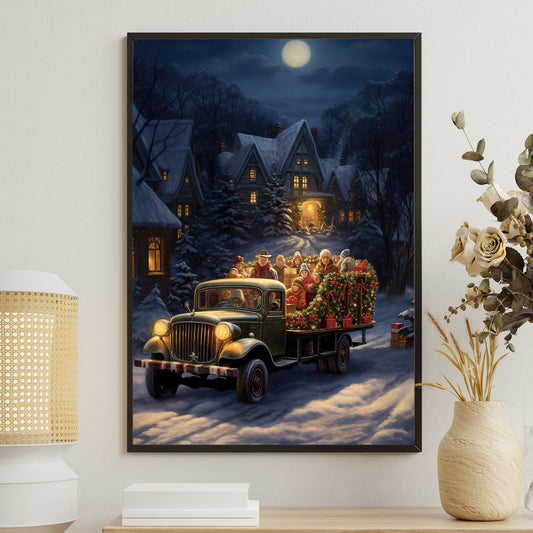 Midnight Merriment A Yuletide Journey, Christmas Canvas Painting, Xmas Wall Art Decor - Christmas Poster Gift For Truck Lovers