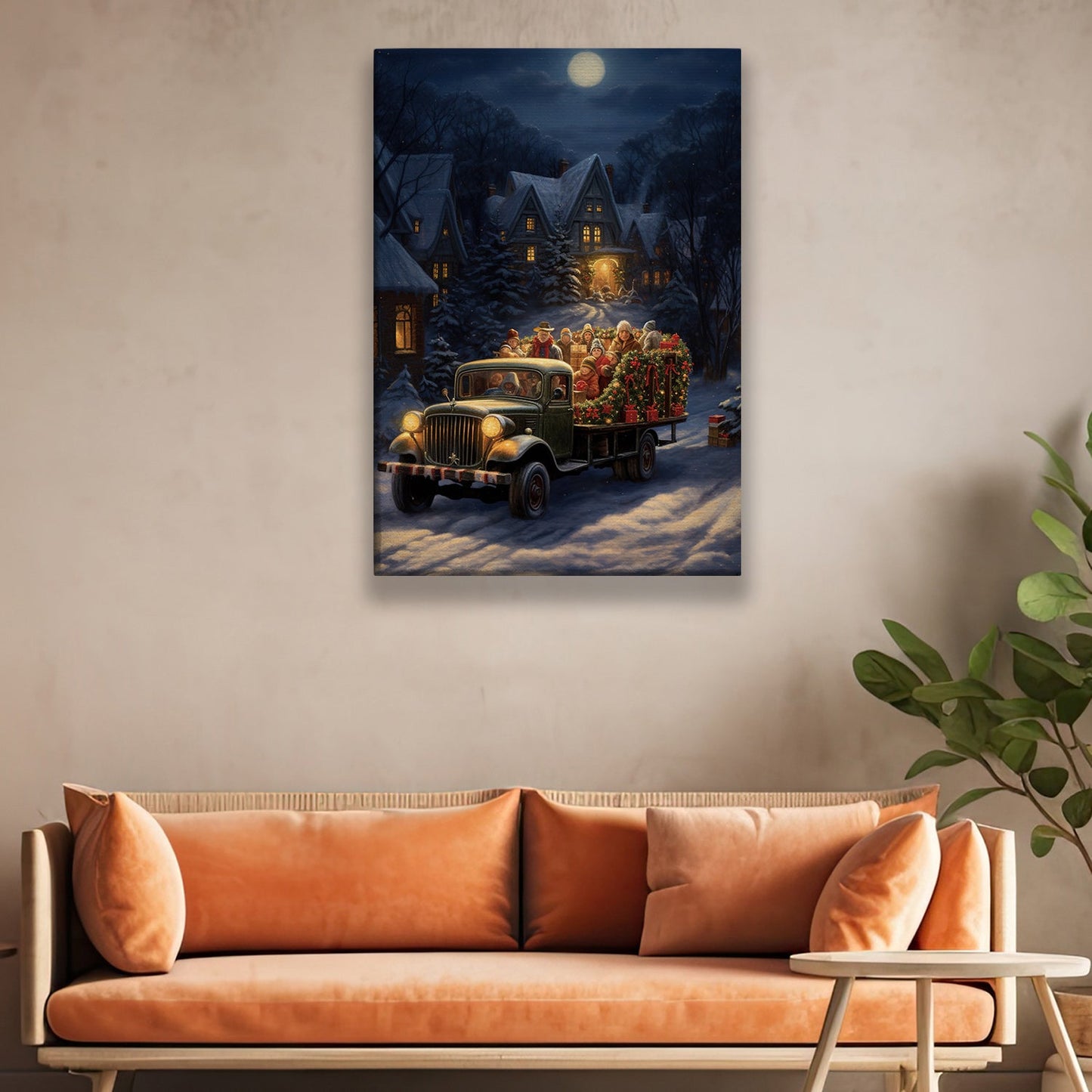 Midnight Merriment A Yuletide Journey, Christmas Canvas Painting, Xmas Wall Art Decor - Christmas Poster Gift For Truck Lovers
