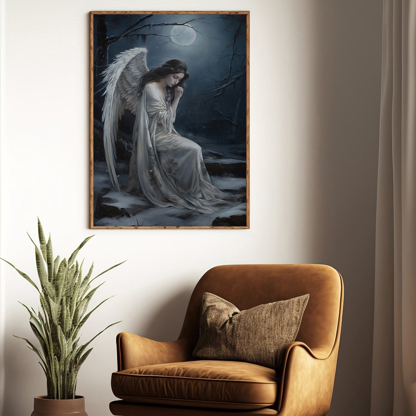 Lunar Lament The Angel's Midnight Solace, Christmas Canvas Painting, Xmas Wall Art Decor - Christmas Poster Gift For Angel Lovers