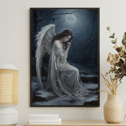 Lunar Lament The Angel's Midnight Solace, Christmas Canvas Painting, Xmas Wall Art Decor - Christmas Poster Gift For Angel Lovers