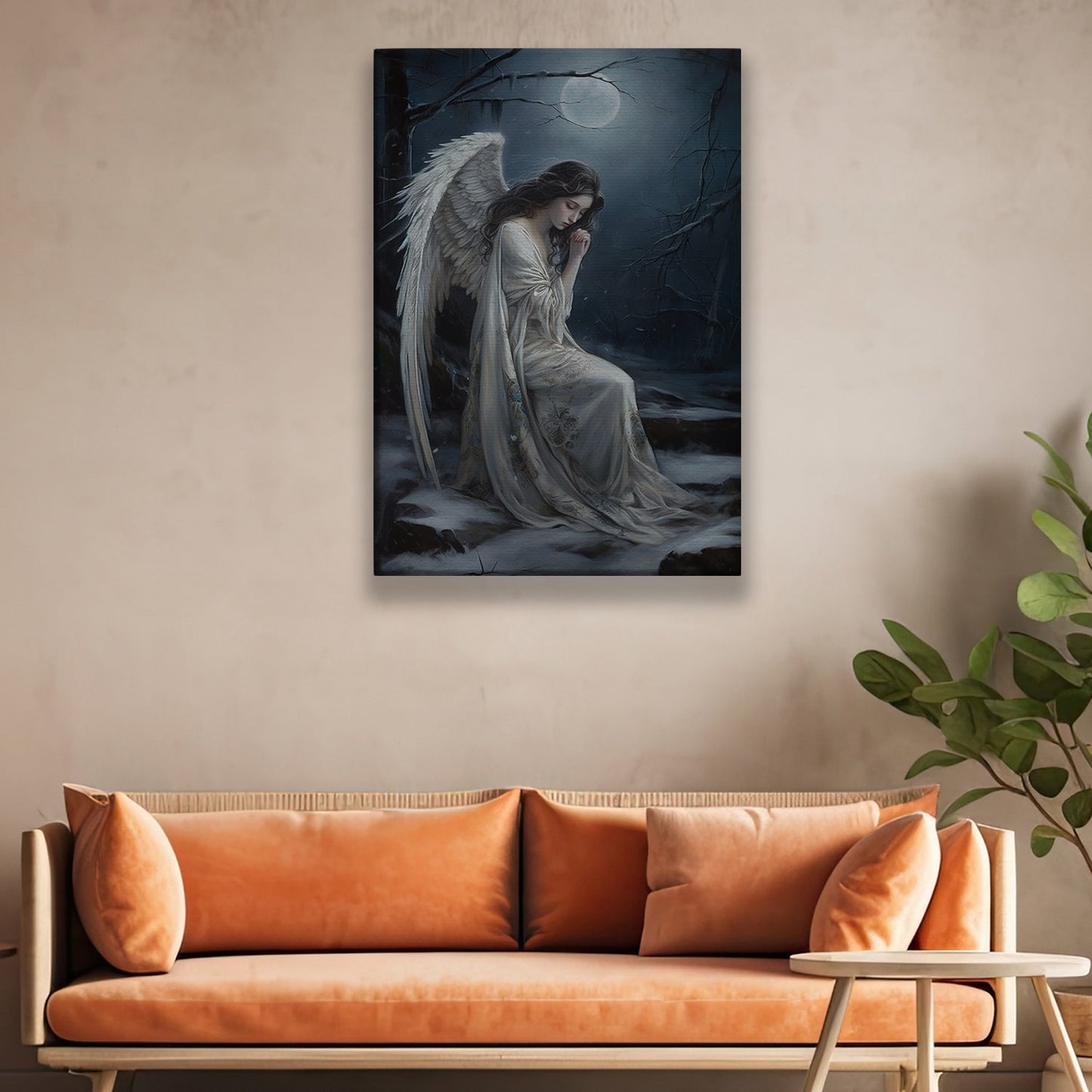 Lunar Lament The Angel's Midnight Solace, Christmas Canvas Painting, Xmas Wall Art Decor - Christmas Poster Gift For Angel Lovers