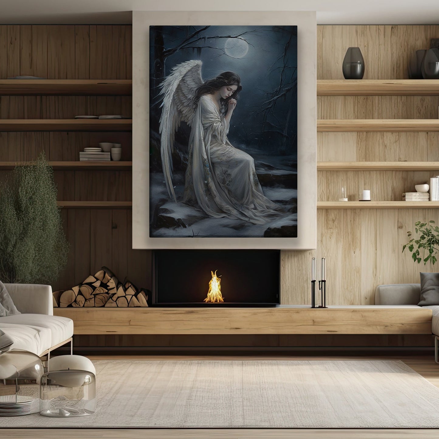 Lunar Lament The Angel's Midnight Solace, Christmas Canvas Painting, Xmas Wall Art Decor - Christmas Poster Gift For Angel Lovers