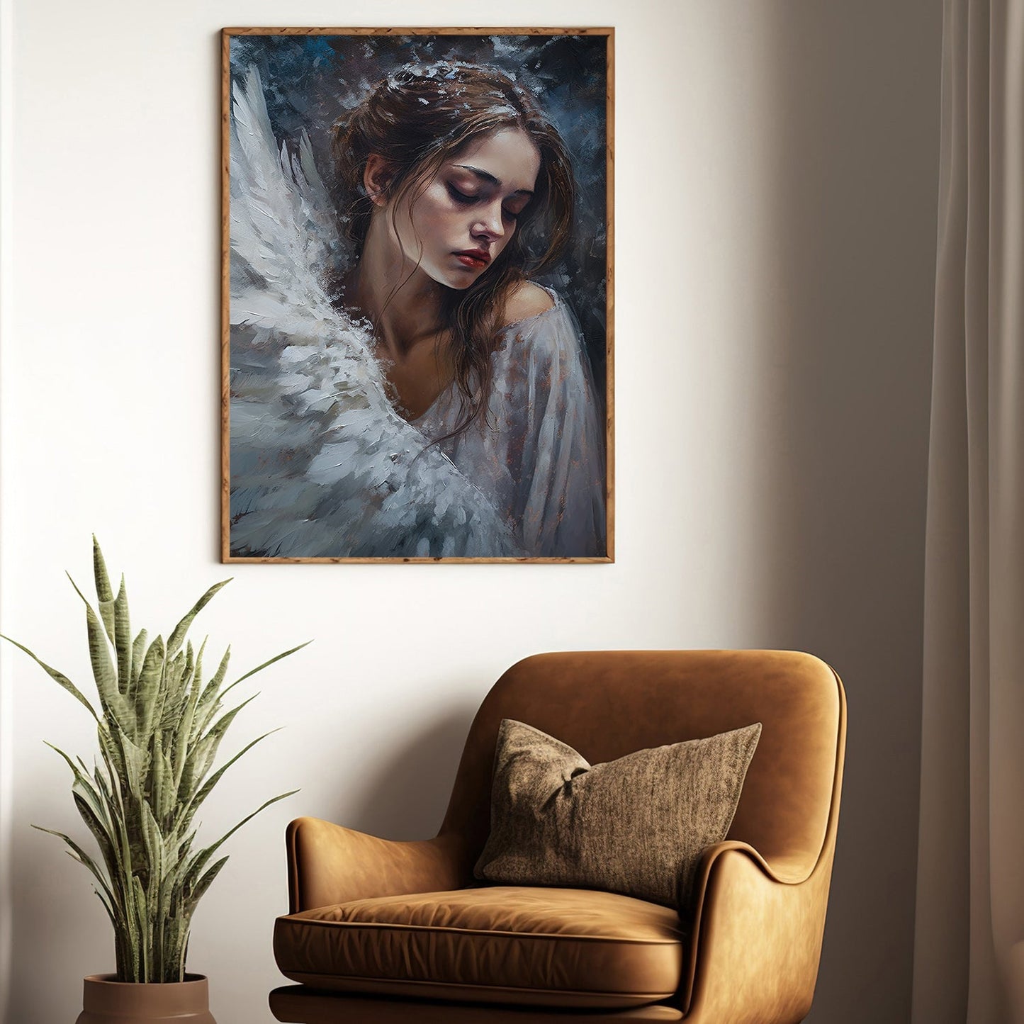 Seraphic Descent Dreams Amidst the Cosmos, Christmas Canvas Painting, Xmas Wall Art Decor - Christmas Poster Gift For Angel Lovers