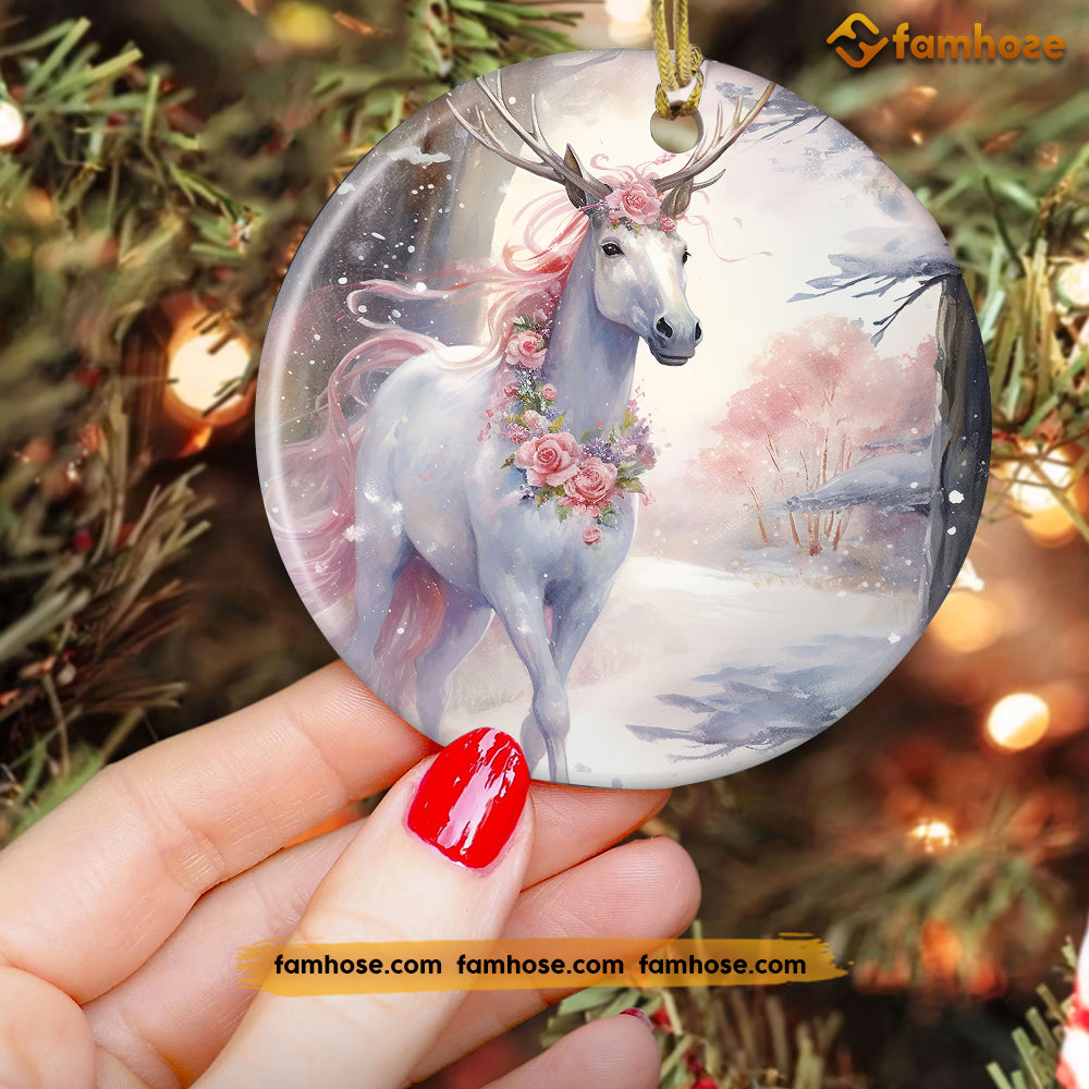 Mystical Winter Emissary, Horse Circle Ceramic Ornament Christmas Gift