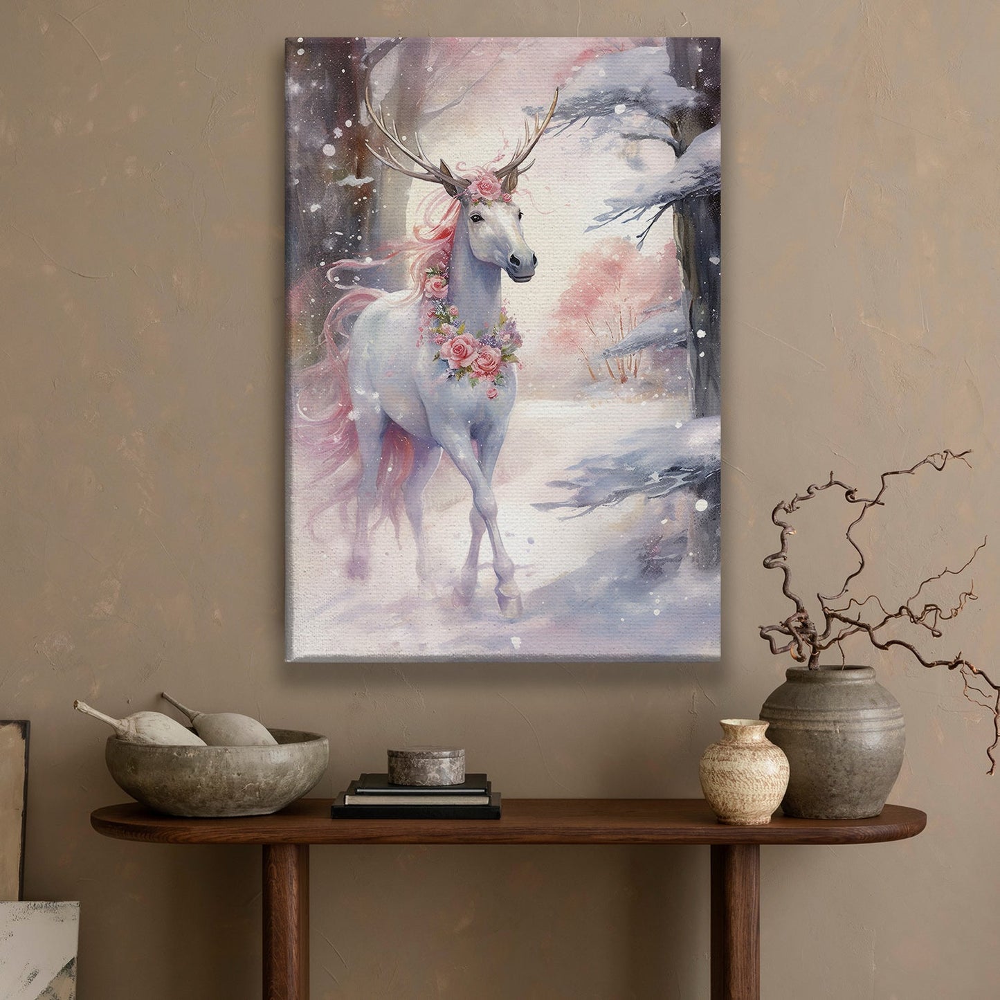 Mystical Winter Emissary The Enchanted Unicorn, Christmas Canvas Painting, Xmas Wall Art Decor - Christmas Poster Gift For Horse Lovers