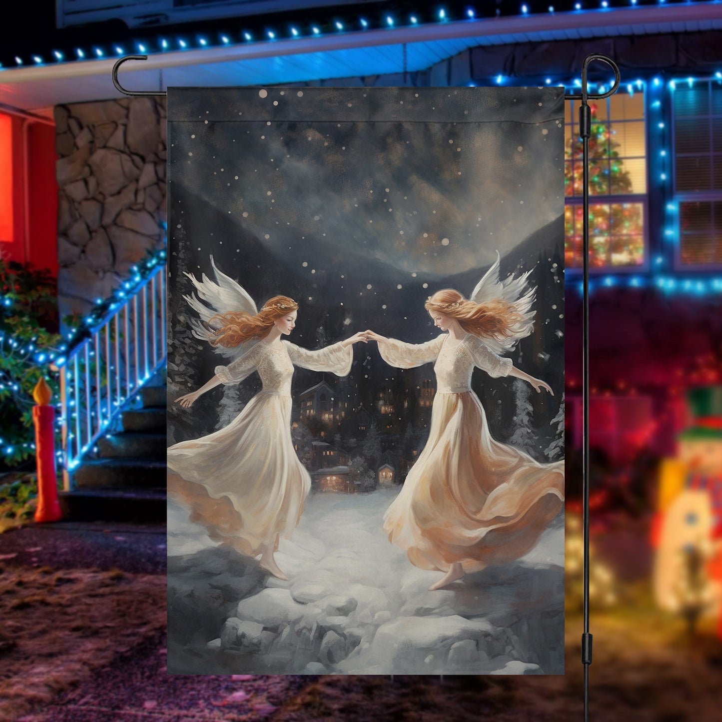 Couple Angel Dancing Christmas, Angel Xmas Garden Flag & House Flag Gift