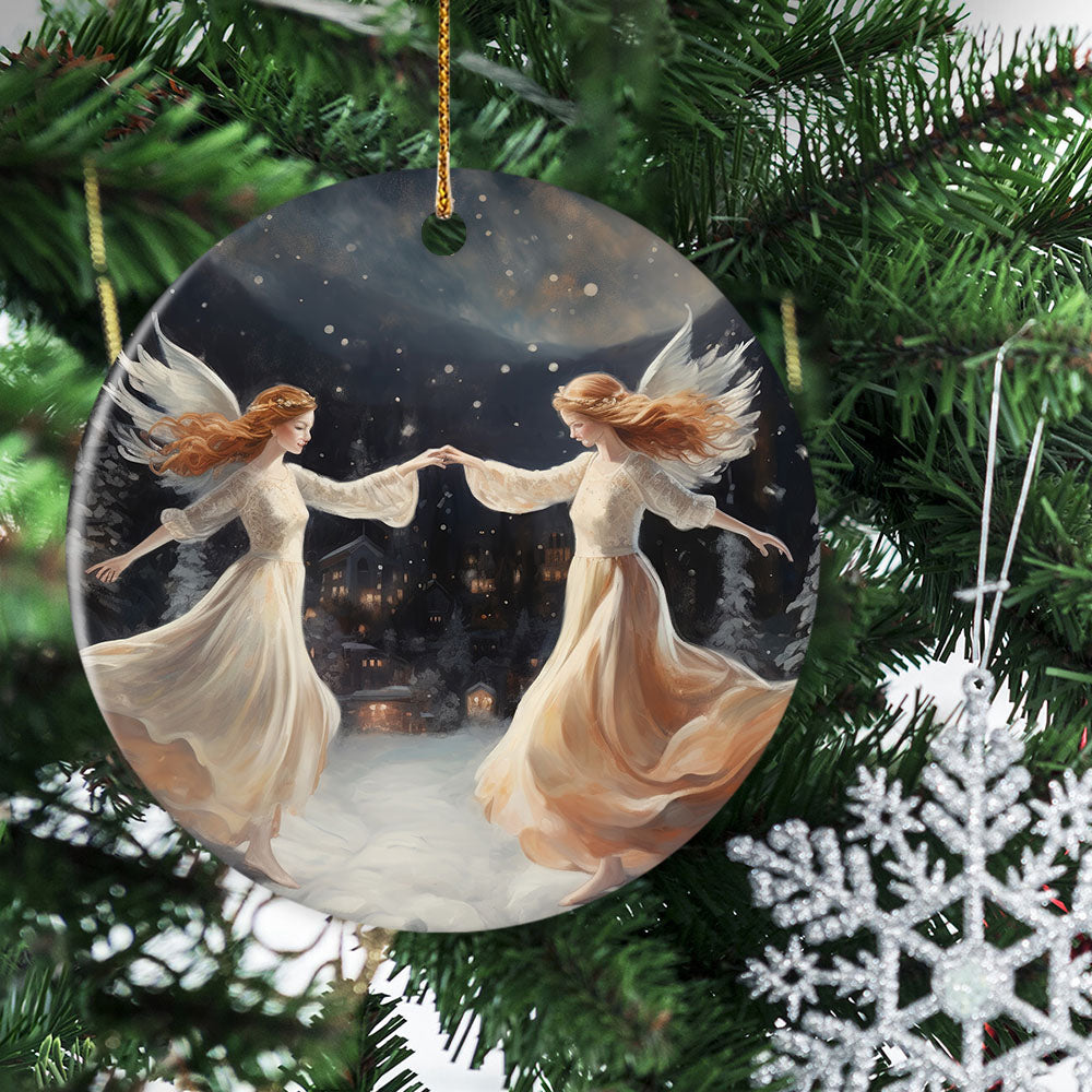 Dance of the Celestial Guardians, Angel Circle Ceramic Ornament Christmas Gift