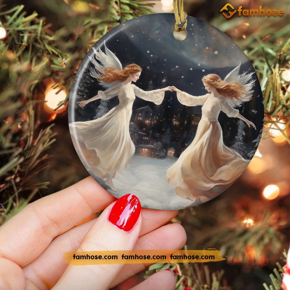 Dance of the Celestial Guardians, Angel Circle Ceramic Ornament Christmas Gift