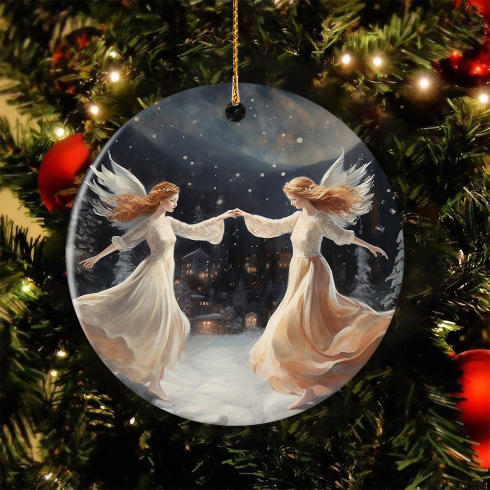 Dance of the Celestial Guardians, Angel Circle Ceramic Ornament Christmas Gift