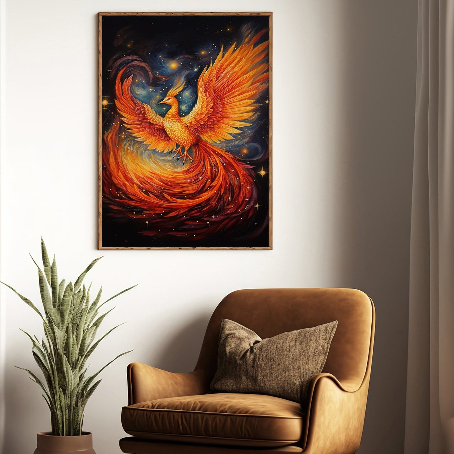 Resplendent Rebirth Dance of the Cosmic Phoenix, Christmas Canvas Painting, Xmas Wall Art Decor - Christmas Poster Gift For Phoenix Lovers