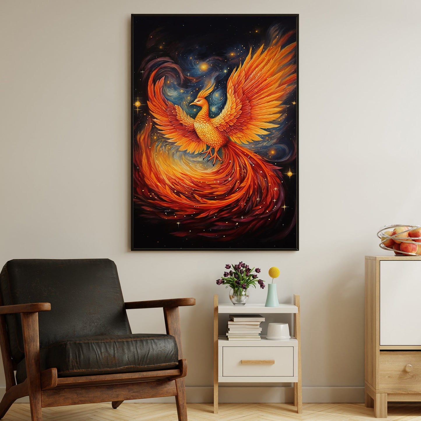 Resplendent Rebirth Dance of the Cosmic Phoenix, Christmas Canvas Painting, Xmas Wall Art Decor - Christmas Poster Gift For Phoenix Lovers