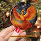 Dance of the Cosmic Phoenix, Phoenix Circle Ceramic Ornament Christmas Gift