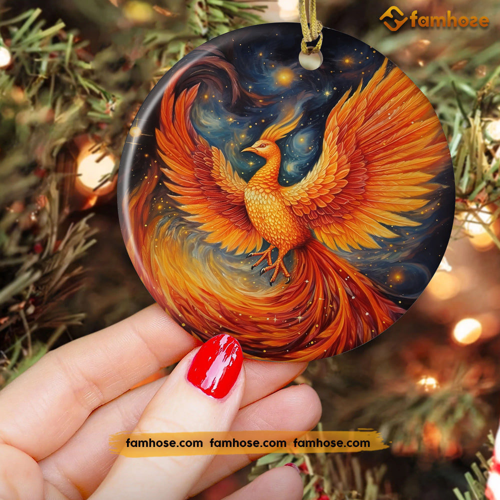 Dance of the Cosmic Phoenix, Phoenix Circle Ceramic Ornament Christmas Gift