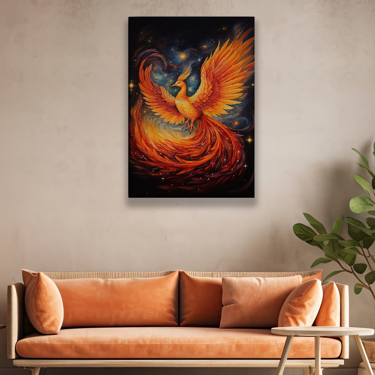 Resplendent Rebirth Dance of the Cosmic Phoenix, Christmas Canvas Painting, Xmas Wall Art Decor - Christmas Poster Gift For Phoenix Lovers