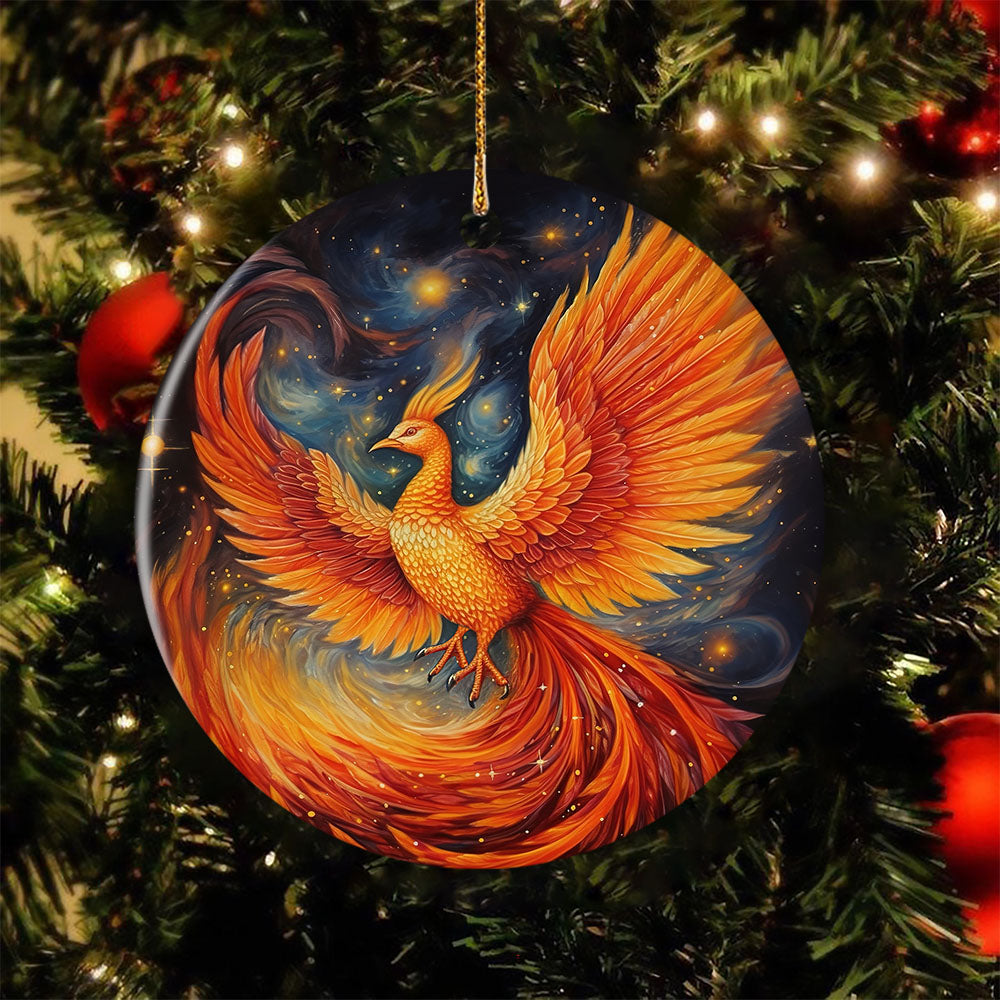 Dance of the Cosmic Phoenix, Phoenix Circle Ceramic Ornament Christmas Gift