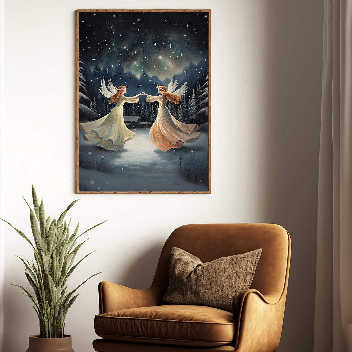 Dance of the Celestial Guardians Midnight Serenade, Christmas Canvas Painting, Xmas Wall Art Decor - Christmas Poster Gift For Angel Lovers