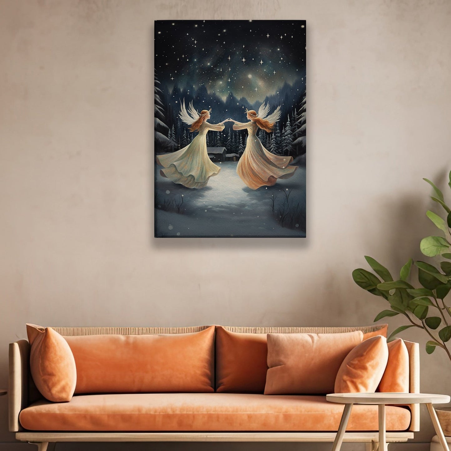 Dance of the Celestial Guardians Midnight Serenade, Christmas Canvas Painting, Xmas Wall Art Decor - Christmas Poster Gift For Angel Lovers