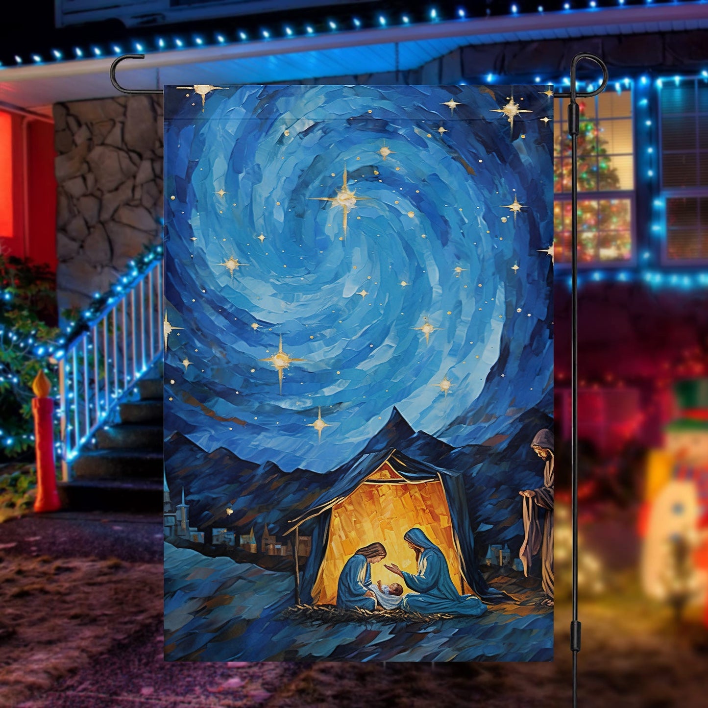 Starry Night Of Blessings Christmas, Christians Xmas Garden Flag & House Flag Gift