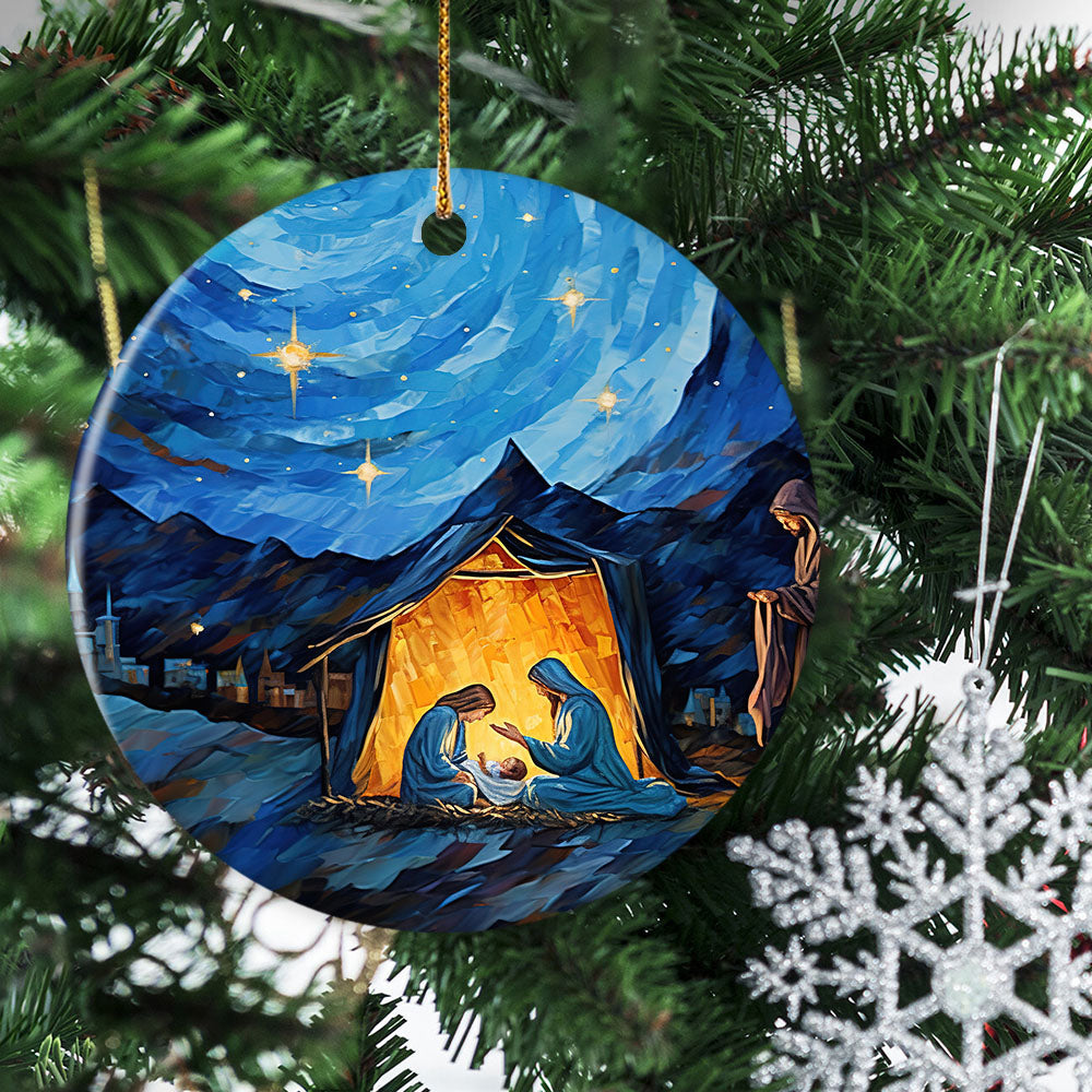 Hand-Painted Ceramic Ornament Featuring a Christmas Scene - Celebration in  Town