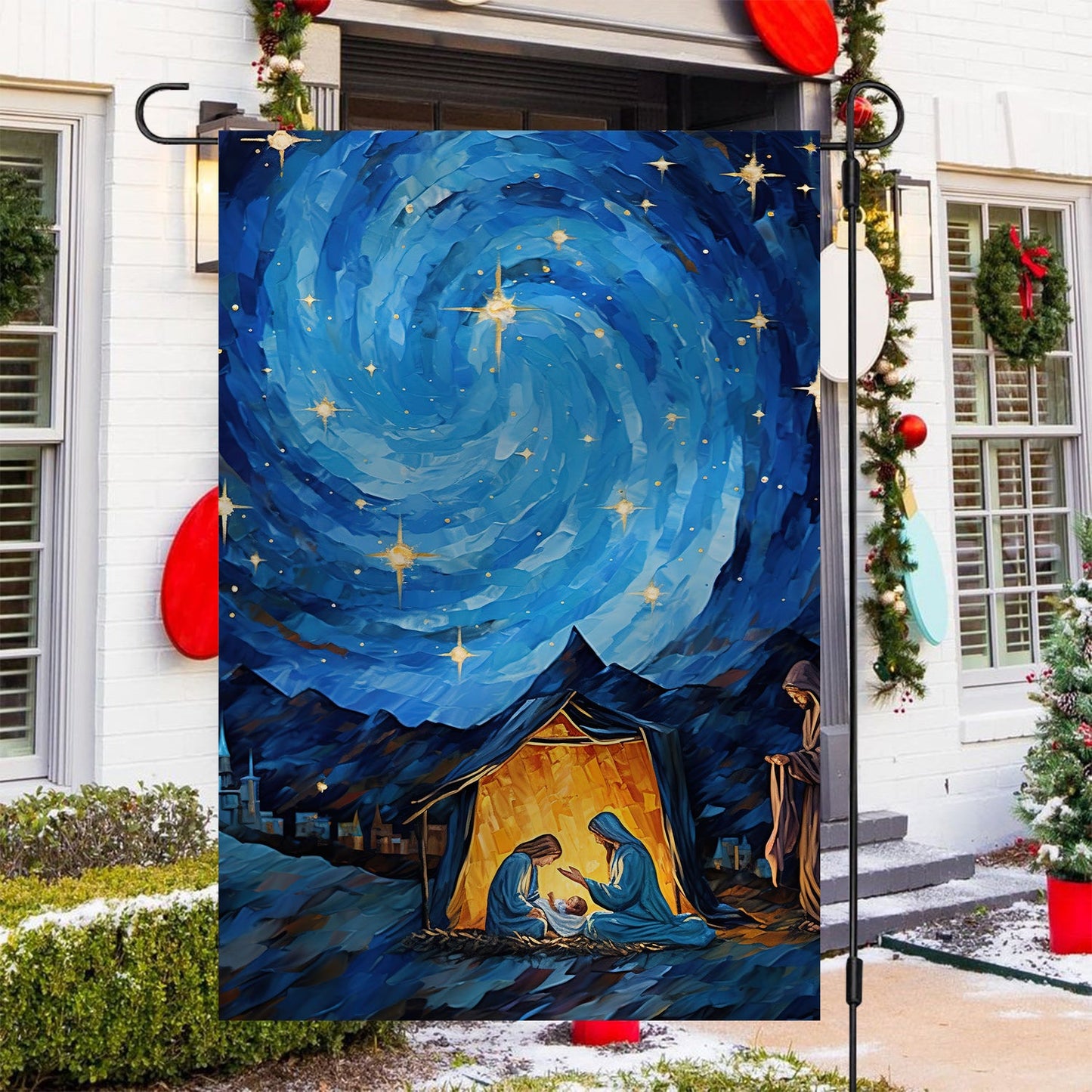 Starry Night Of Blessings Christmas, Christians Xmas Garden Flag & House Flag Gift