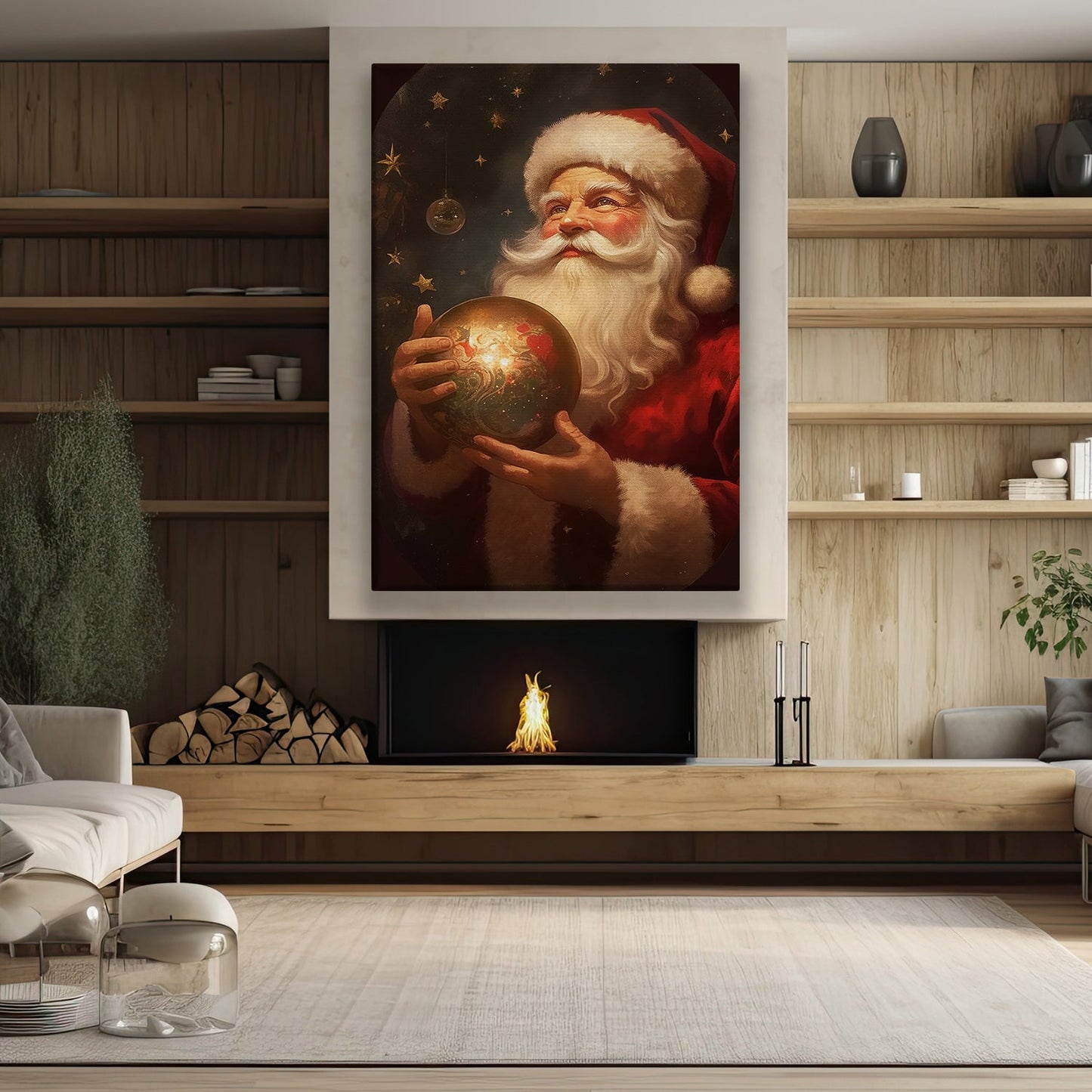 Santa's Cosmic Gift A Universe of Wonder Christmas Canvas Painting, Xmas Wall Art Decor - Santa Claus Poster Gift