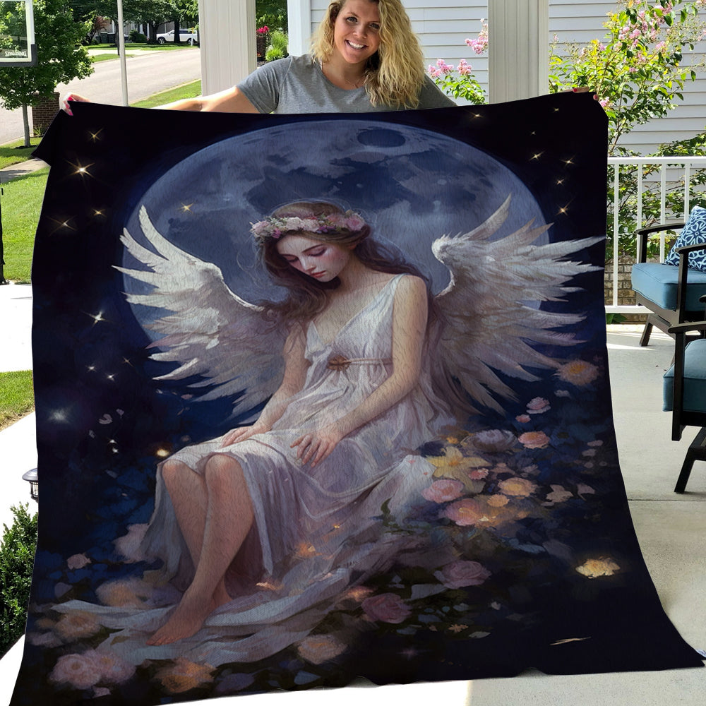 Angel Sleeping In The Garden Flowers Christmas, Angel Xmas Fleece Blanket & Sherpa Blanket Gift