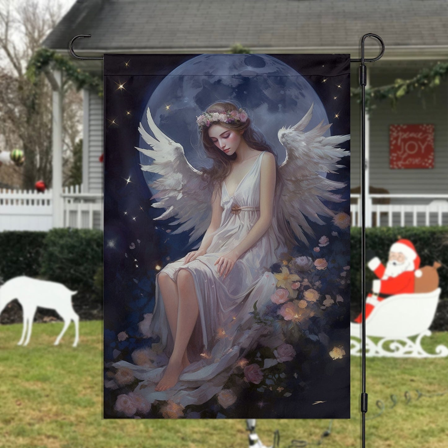 Angel Sleep Under The Moon, Angel Garden Flag & House Flag Gift, Gift For Angel Lovers