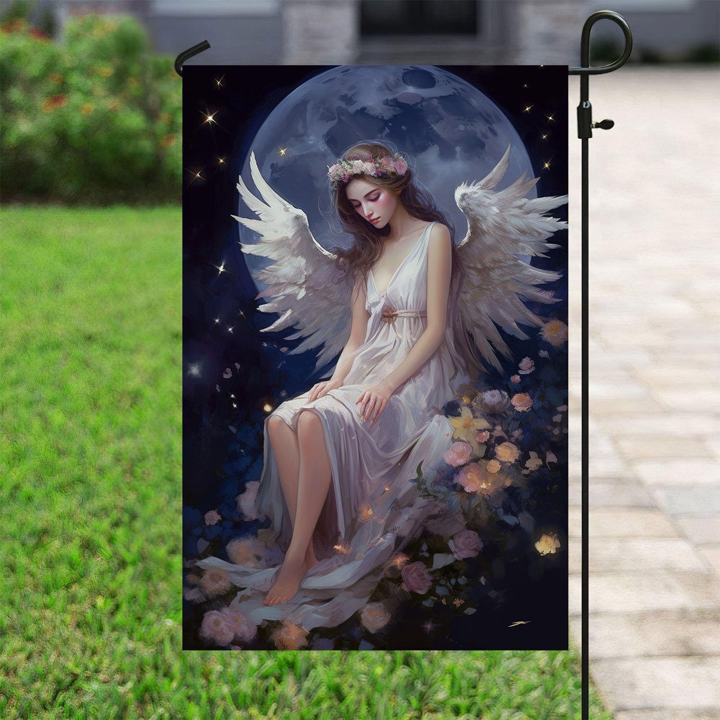 Angel Sleep Under The Moon, Angel Garden Flag & House Flag Gift, Gift For Angel Lovers