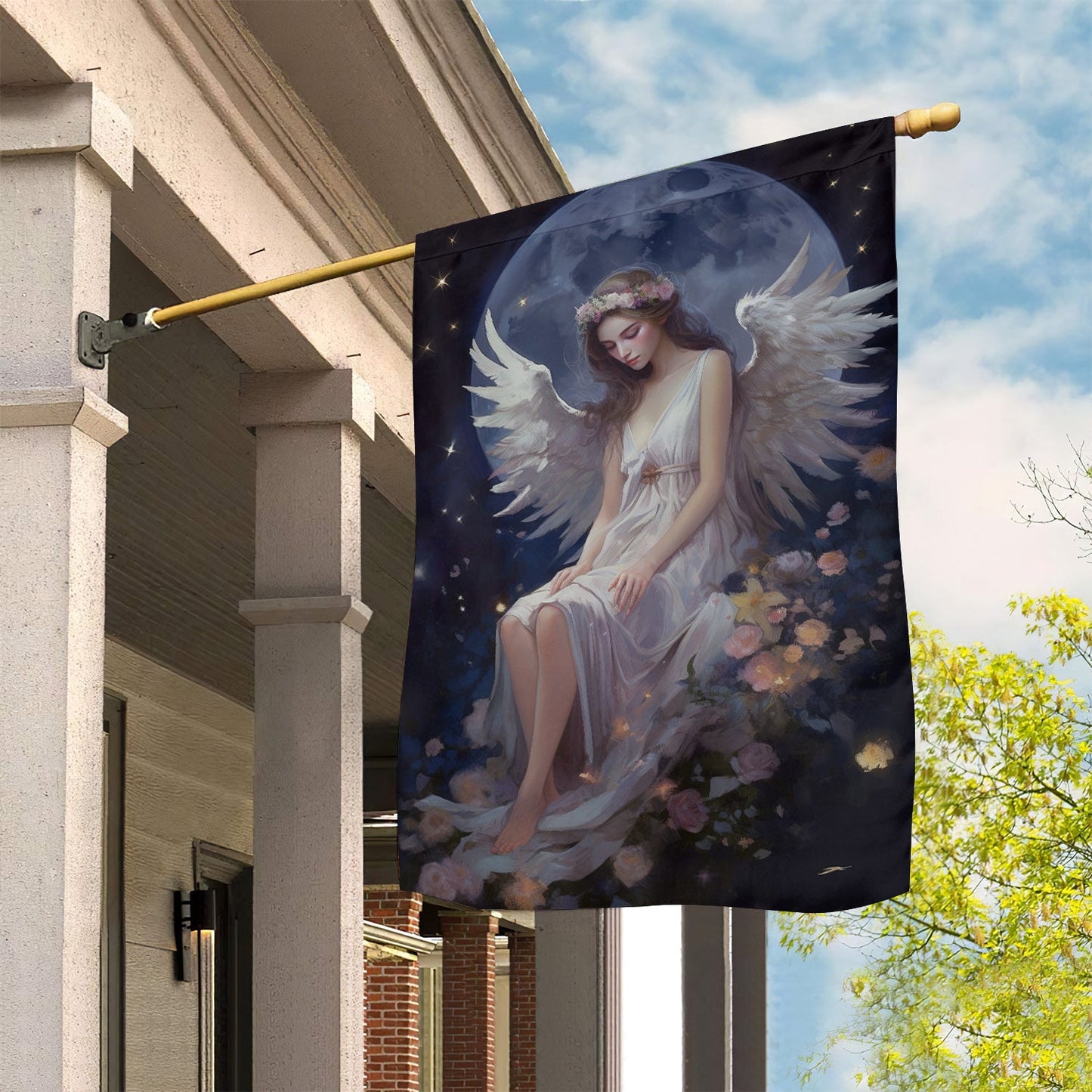 Angel Sleep Under The Moon, Angel Garden Flag & House Flag Gift, Gift For Angel Lovers