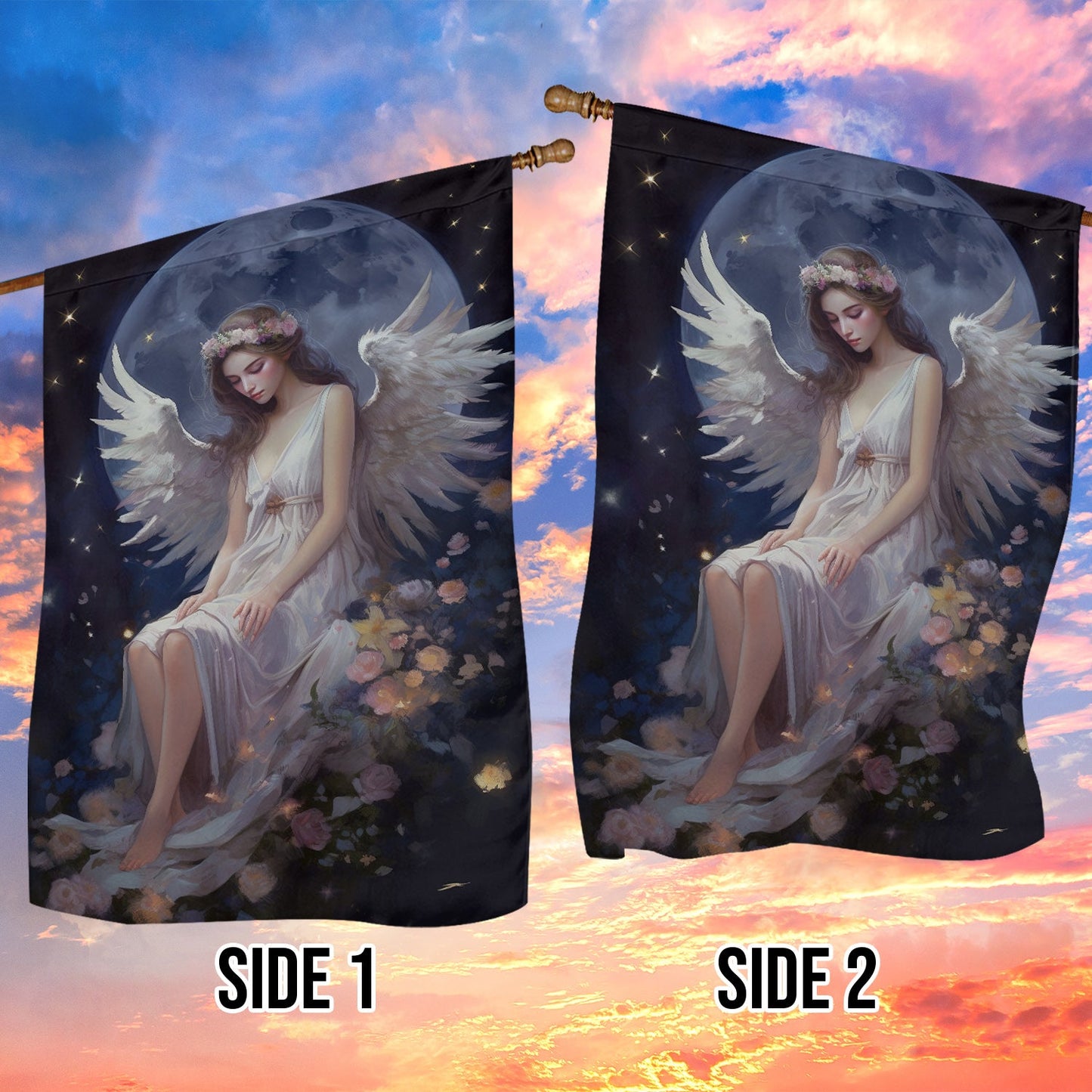 Angel Sleep Under The Moon, Angel Garden Flag & House Flag Gift, Gift For Angel Lovers