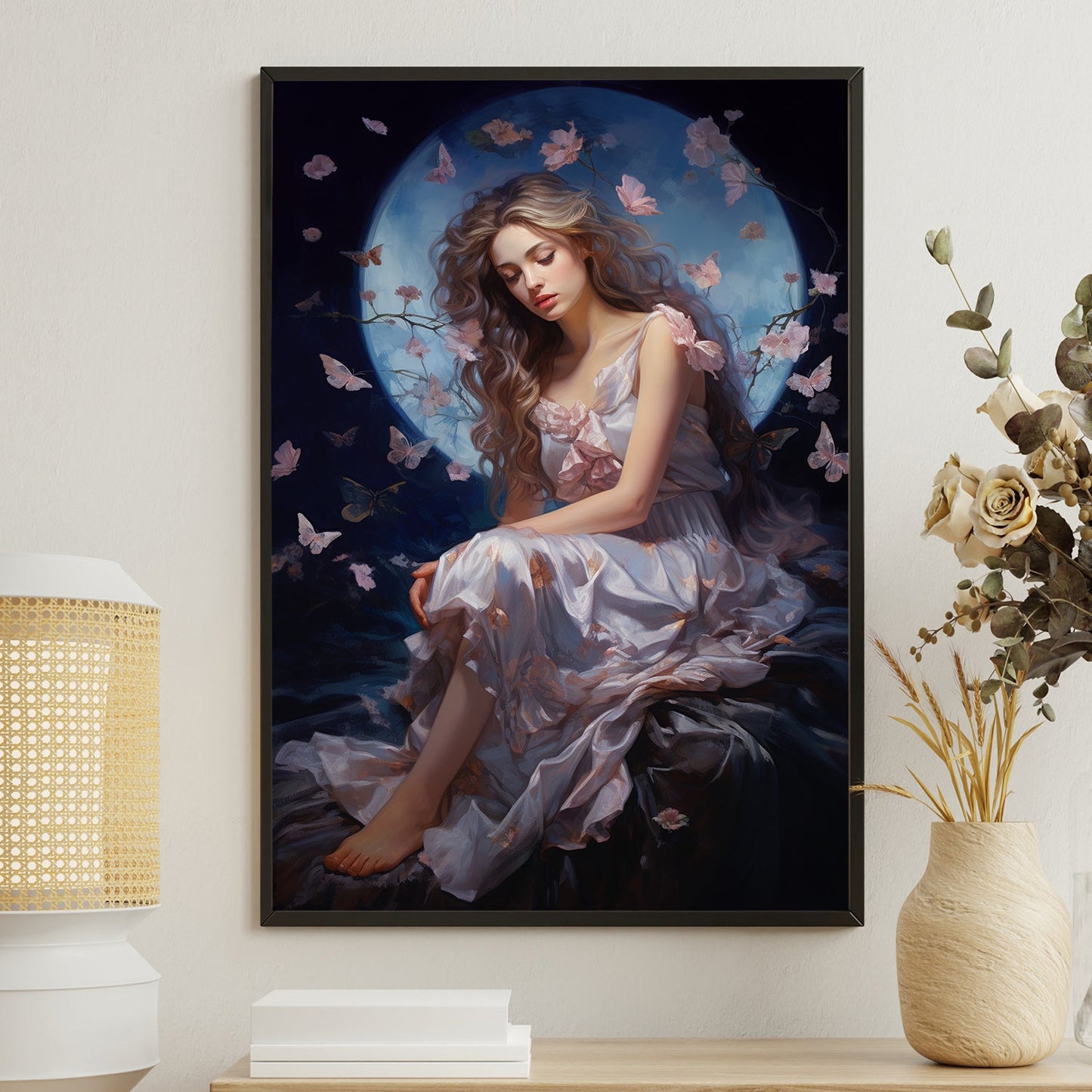 Butterfly Whispers in Twilight's Embrace Christmas Canvas Painting, Xmas Wall Art Decor - Angel Poster Gift