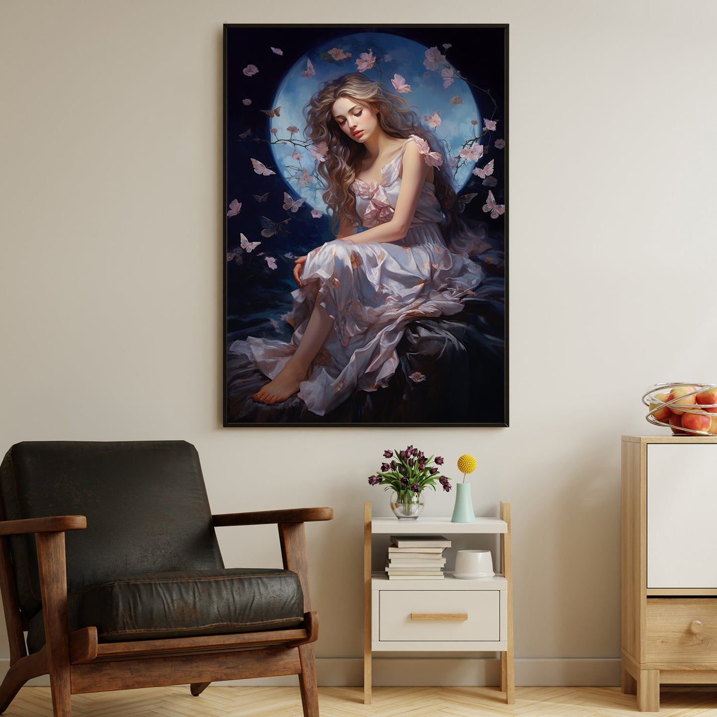 Butterfly Whispers in Twilight's Embrace Christmas Canvas Painting, Xmas Wall Art Decor - Angel Poster Gift