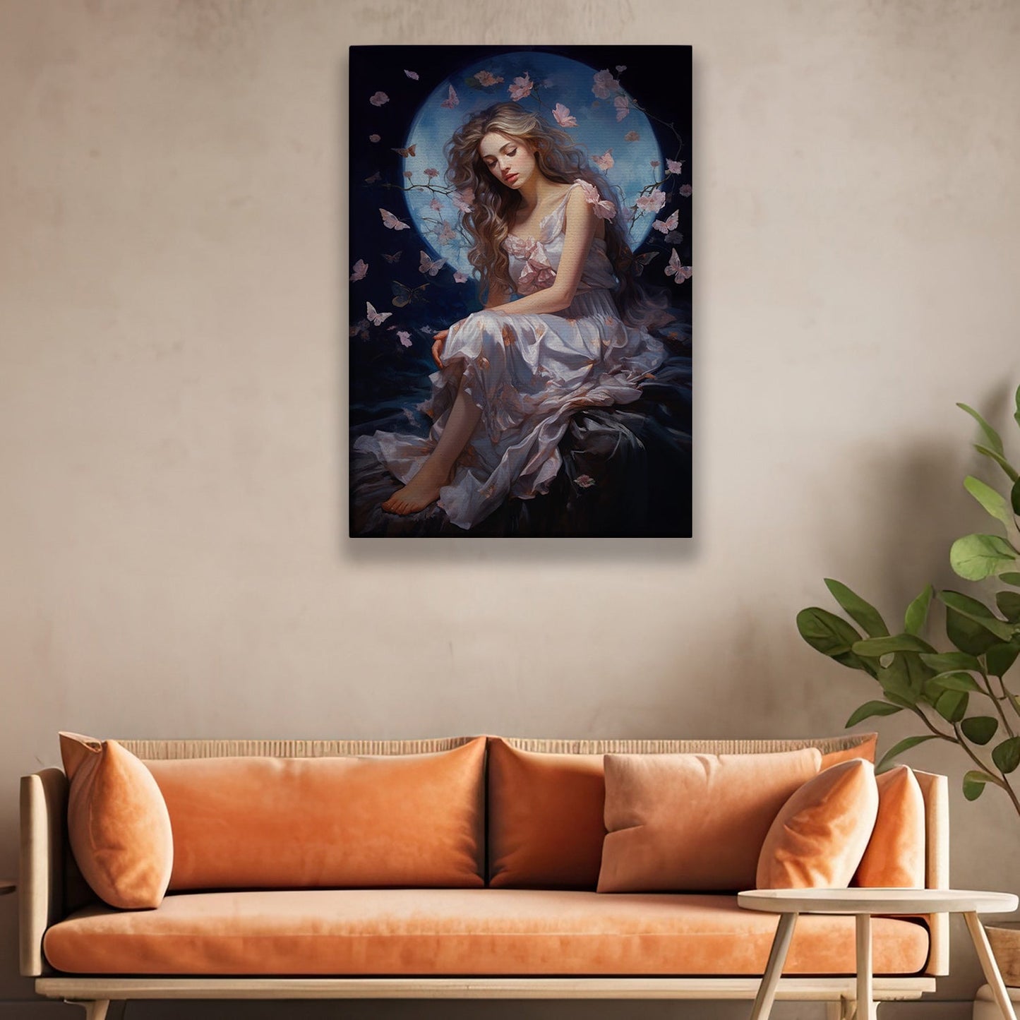 Butterfly Whispers in Twilight's Embrace Christmas Canvas Painting, Xmas Wall Art Decor - Angel Poster Gift