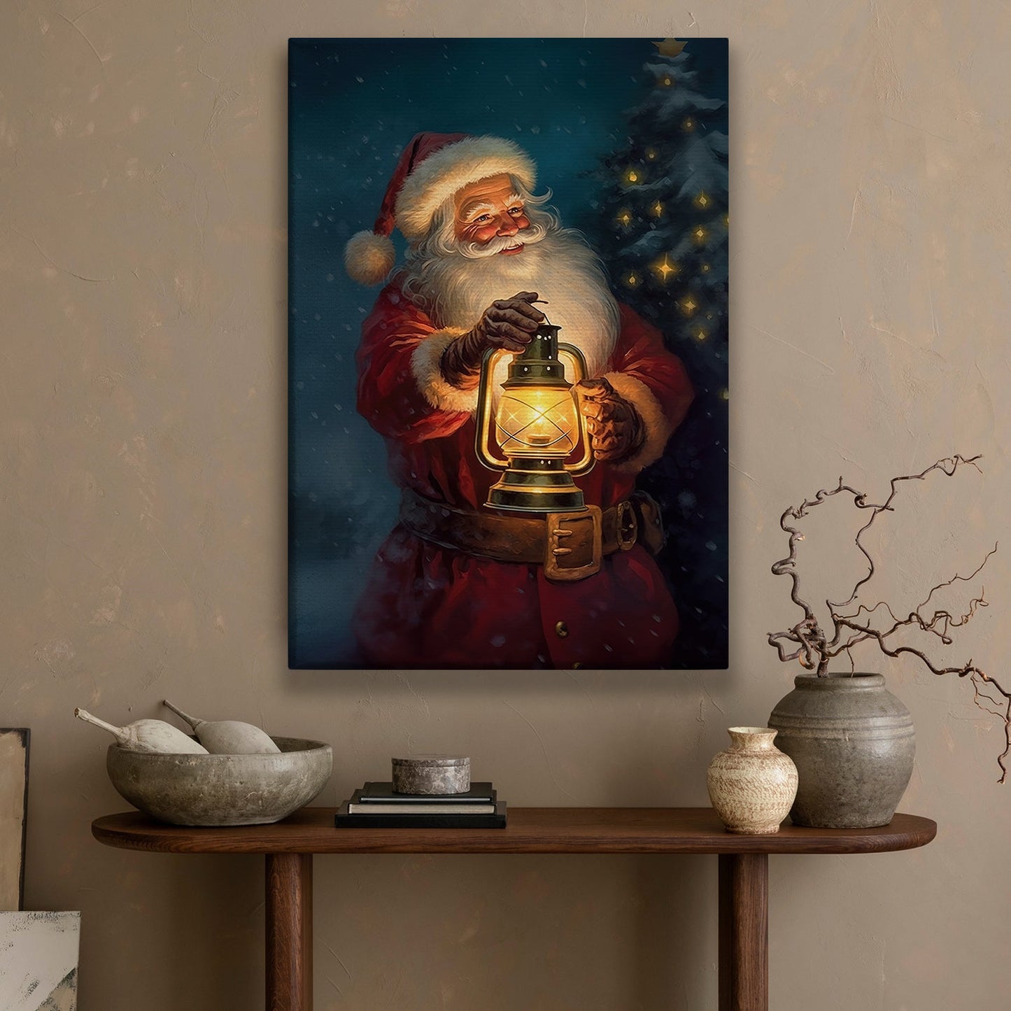 Guiding Light Santa's Midnight Journey Christmas Canvas Painting, Xmas Wall Art Decor - Santa Claus Poster Gift