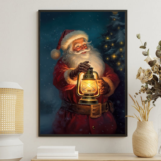 Guiding Light Santa's Midnight Journey Christmas Canvas Painting, Xmas Wall Art Decor - Santa Claus Poster Gift