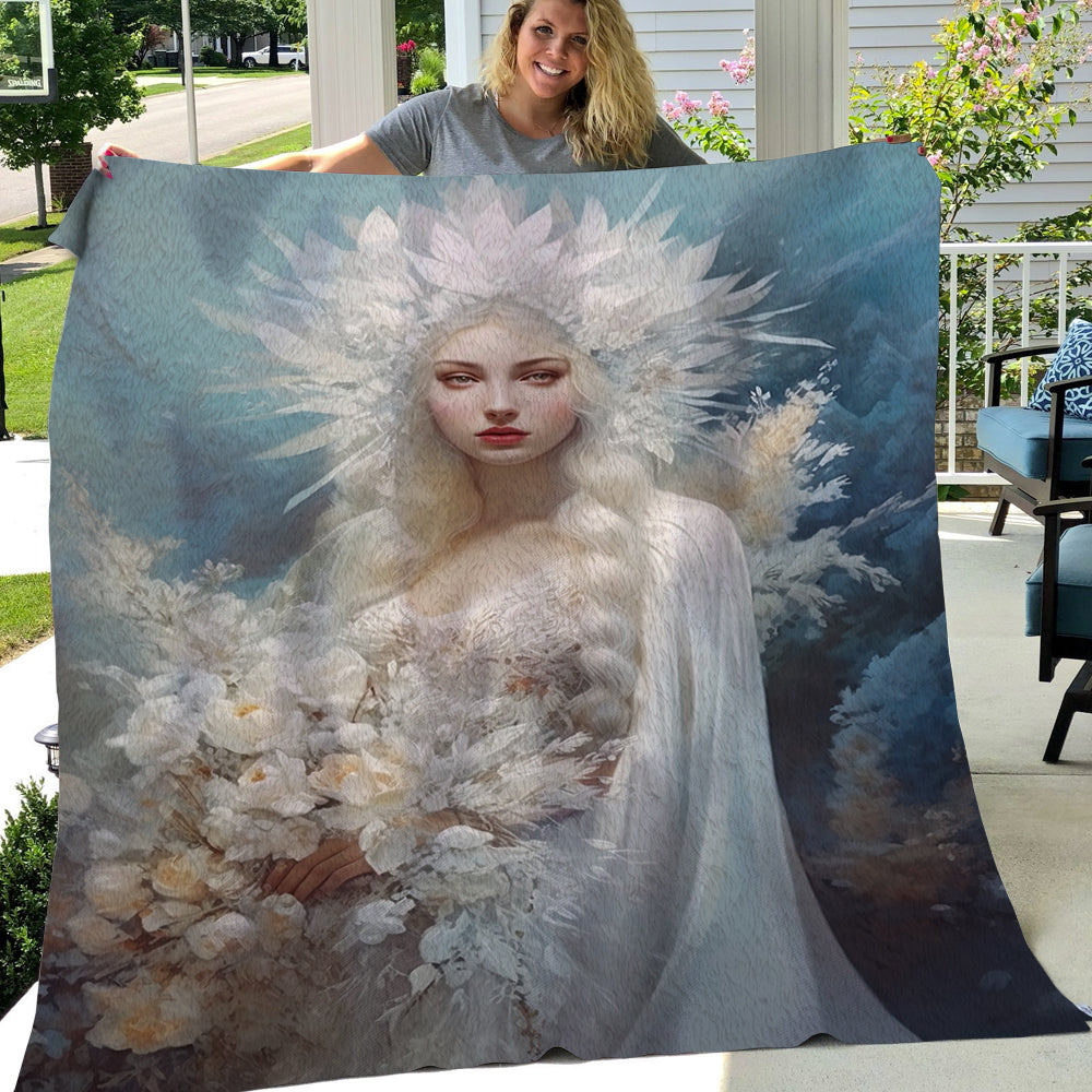 Ice Queen's Winter Bloom Christmas, Angel Xmas Fleece Blanket & Sherpa Blanket Gift