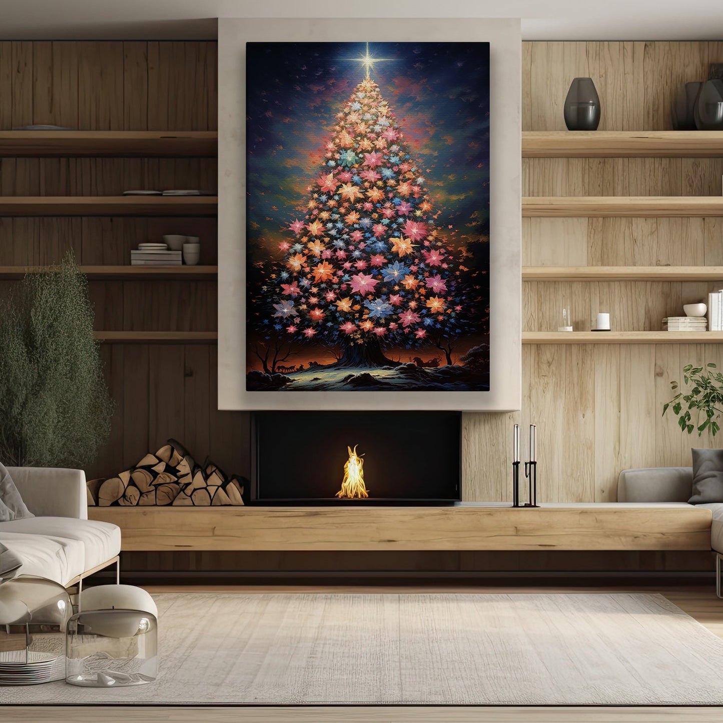 Celestial Bloom The Tree of Ethereal Radiance Christmas Canvas Painting, Xmas Wall Art Decor - Christmas Tree Poster Gift