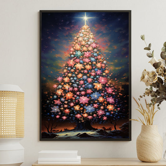 Celestial Bloom The Tree of Ethereal Radiance Christmas Canvas Painting, Xmas Wall Art Decor - Christmas Tree Poster Gift