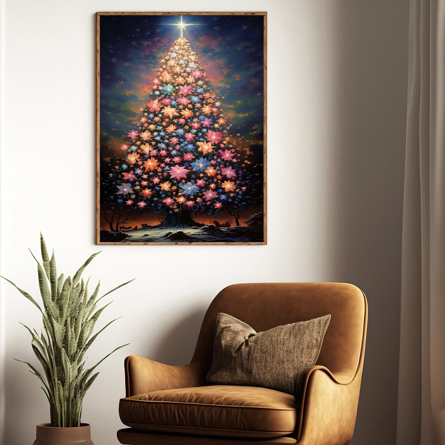 Celestial Bloom The Tree of Ethereal Radiance Christmas Canvas Painting, Xmas Wall Art Decor - Christmas Tree Poster Gift