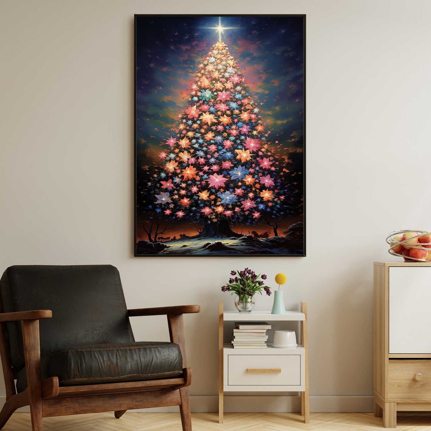 Celestial Bloom The Tree of Ethereal Radiance Christmas Canvas Painting, Xmas Wall Art Decor - Christmas Tree Poster Gift