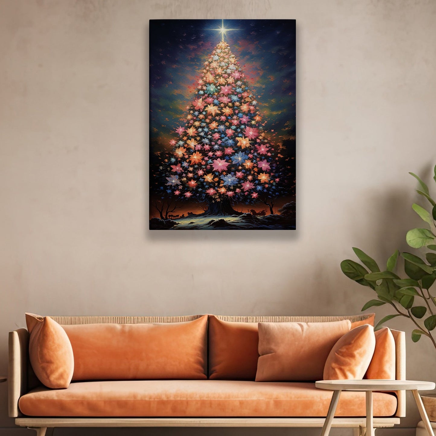 Celestial Bloom The Tree of Ethereal Radiance Christmas Canvas Painting, Xmas Wall Art Decor - Christmas Tree Poster Gift