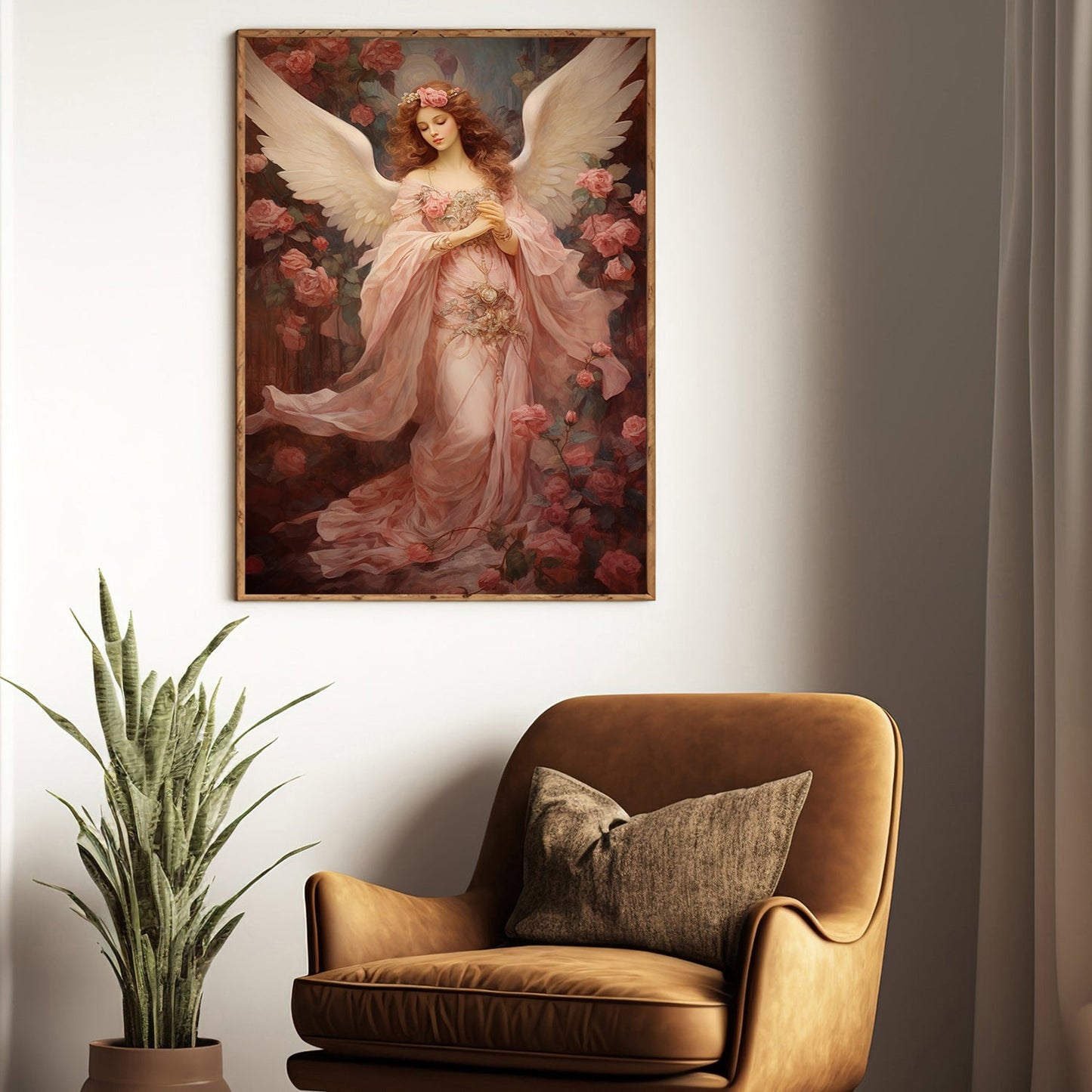 Seraphic Grace The Rose Guardian Christmas Canvas Painting, Xmas Wall Art Decor - Angel Poster Gift