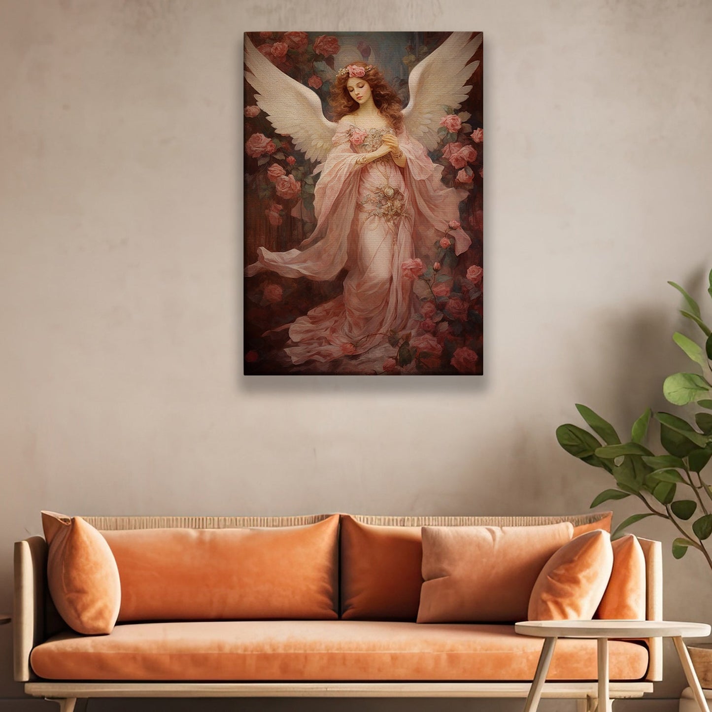 Seraphic Grace The Rose Guardian Christmas Canvas Painting, Xmas Wall Art Decor - Angel Poster Gift