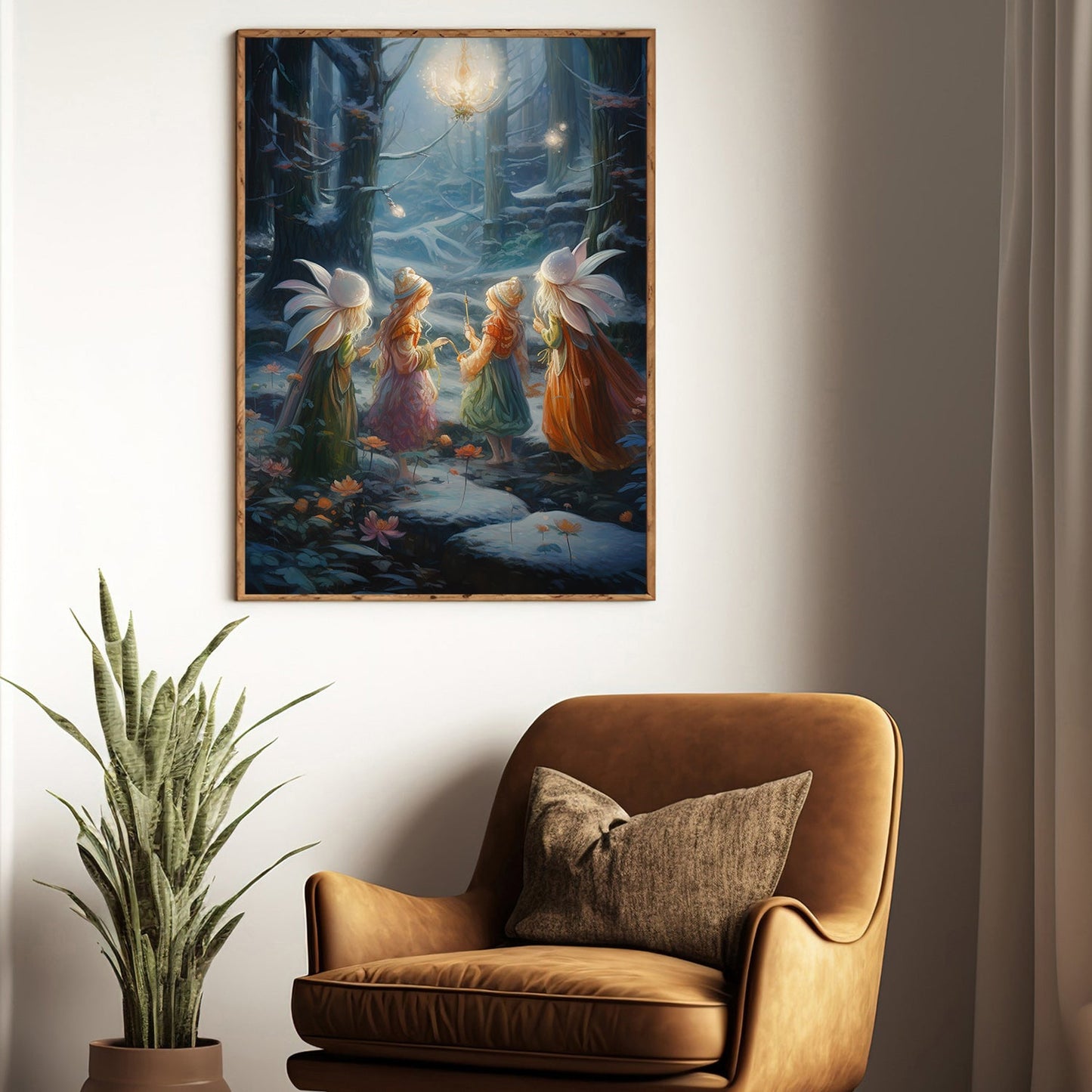 Enchanted Evening Whispers Among the Flower Fairies Christmas Canvas Painting, Xmas Wall Art Decor - Angel Poster Gift