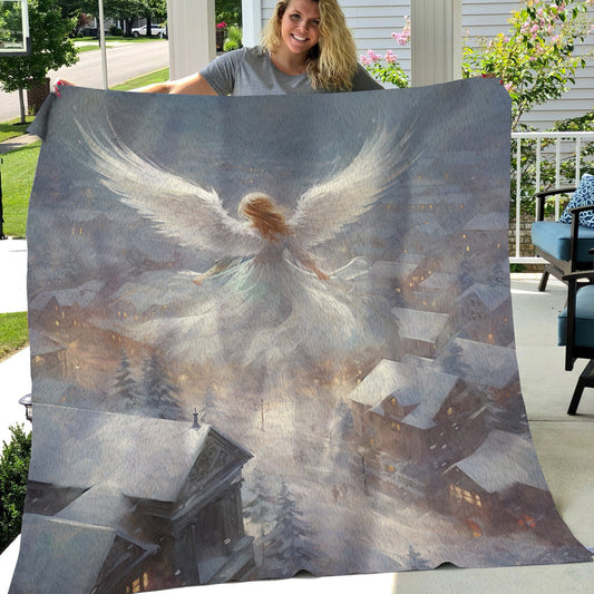 Angel Flying On The Sky Christmas, Angel Xmas Fleece Blanket & Sherpa Blanket Gift