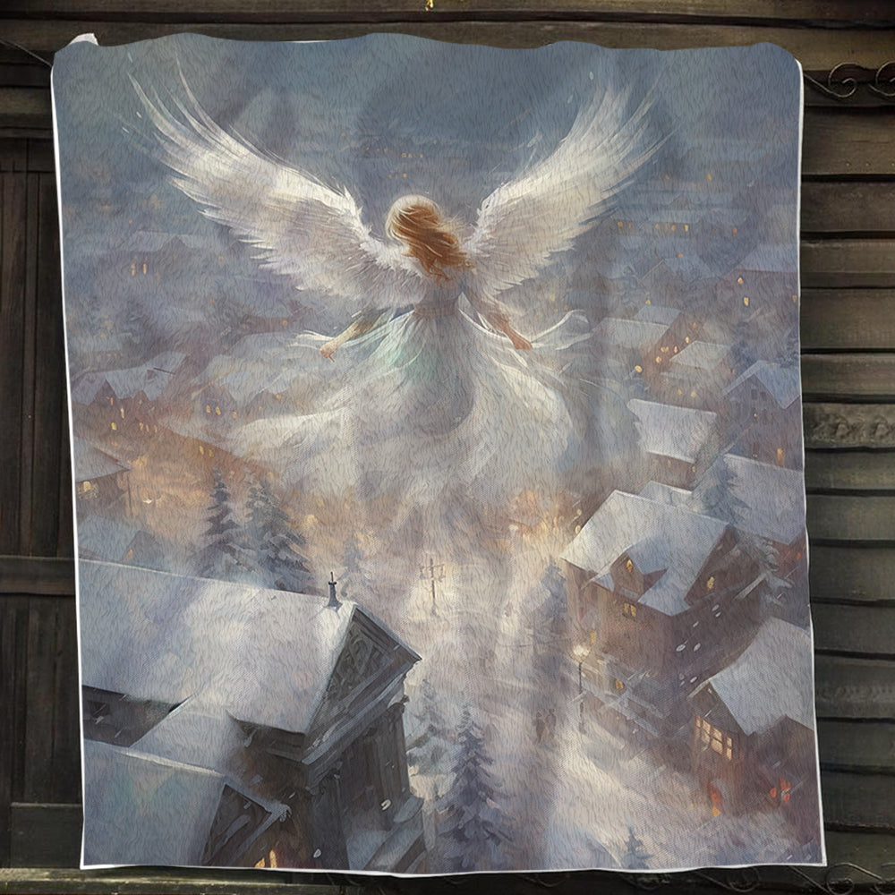 Angel Flying On The Sky Christmas, Angel Xmas Fleece Blanket & Sherpa Blanket Gift