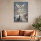 Seraphic Guardian A Winter's Embrace Over the Village Christmas Canvas Painting, Xmas Wall Art Decor - Angel Poster Gift